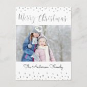 メリークリスマスホワイトとシルバーのフォイルの星写真 シーズンポストカード (正面)