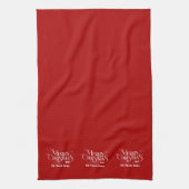 メリークリスマスホワイトオンレッドレトロタイポグラフィ キッチンタオル (縦)