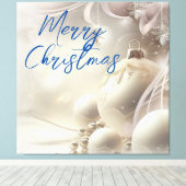 メリークリスマスホワイトクリスマスオーナメント キャンバスプリント (インサイチュ (ウッドフロア))