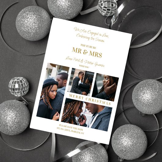 メリークリスマスホワイトシンプル&金ゴールド4数々の枚 シーズンカード