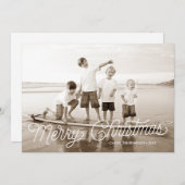 メリークリスマスホワイトスクリプトオーバーレイホリデーカード シーズンカード (正面/裏面)