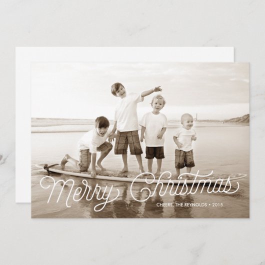 メリークリスマスホワイトスクリプトオーバーレイホリデーカード シーズンカード (正面/裏面)