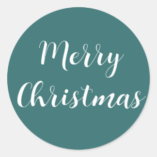 メリークリスマスホワイトスクリプトティール（緑がかった色）グリーンシンプル ラウンドシール