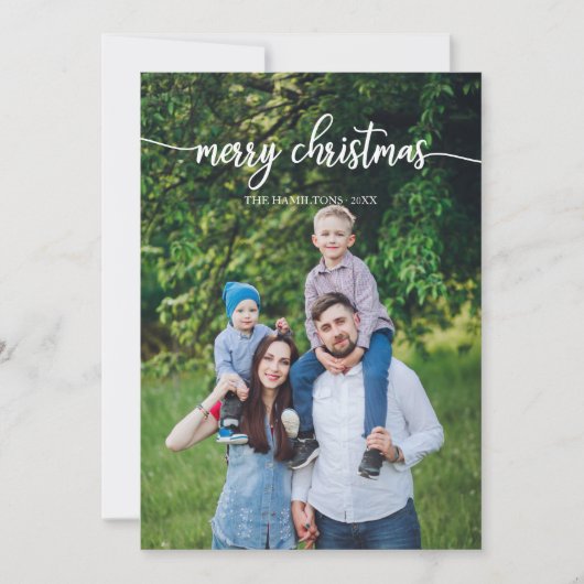 メリークリスマスホワイトスクリプトユニークの写真 招待状 (正面)