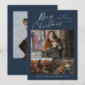 メリークリスマスホワイトスクリプト3フォトコラージュ シーズンカード (正面/裏面)