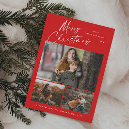 メリークリスマスホワイトスクリプト3フォトコラージュ シーズンカード