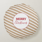 メリークリスマスホワイトストライプクラフト素朴 ラウンドクッション (裏面)