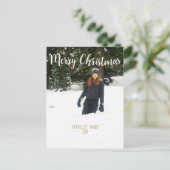 メリークリスマスホワイトタイプカスタムのホリデーフォト シーズンポストカード (スタンド正面)