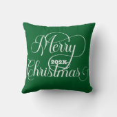 メリークリスマスホワイトタイポグラフィオングリーン クッション (裏面)