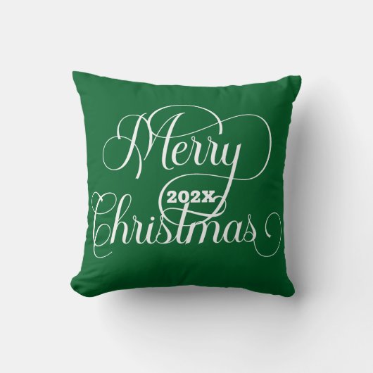 メリークリスマスホワイトタイポグラフィオングリーン クッション (正面)