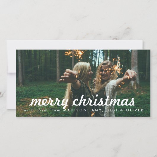 メリークリスマスホワイトタイポグラフィクリスマスフォト シーズンカード (正面)