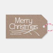 メリークリスマスホワイトタイポグラフィスノーフレークモダン ギフトタグ (正面(横))