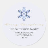 メリークリスマスホワイトネイビーグレイRSVPスノーフレーク ラウンドシール (正面)