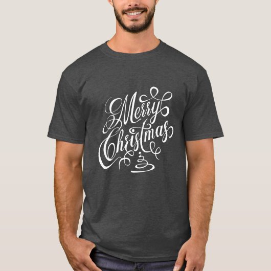 メリークリスマスホワイトファンシーキュラシブタイポグラフィ Tシャツ (正面)