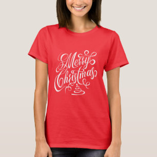 メリークリスマスホワイトファンシーキュラシブタイポグラフィ Tシャツ