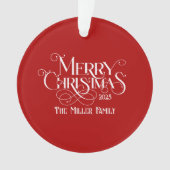 メリークリスマスホワイトフェスティバルレトロタイポグラフィ オーナメント (正面)