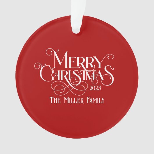 メリークリスマスホワイトフェスティバルレトロタイポグラフィ オーナメント (正面)