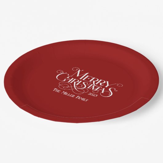 メリークリスマスホワイトフェスティバルレトロタイポグラフィ ペーパープレート (アングル)