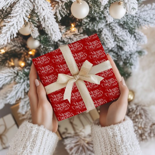 メリークリスマスホワイトフェスティバルレトロタイポグラフィ ラッピングペーパー