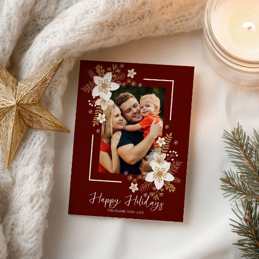 メリークリスマスホワイトフローラ休暇写真 ポストカード