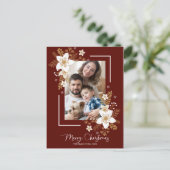 メリークリスマスホワイトフローラ休暇写真 ポストカード (スタンド正面)