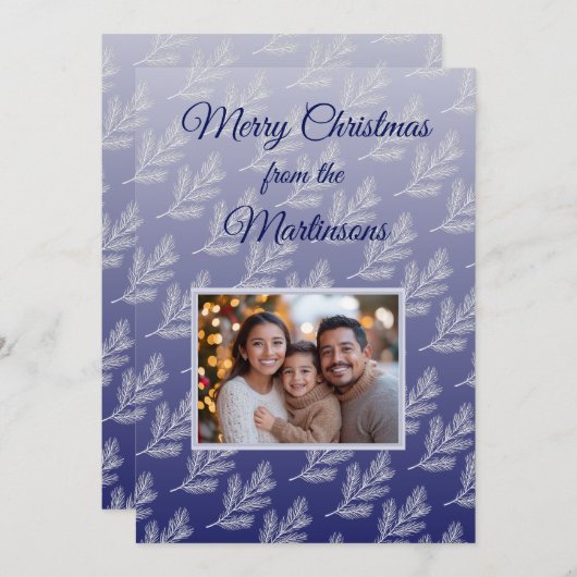 メリークリスマスホワイトブランチ青い写真 シーズンカード (正面/裏面)