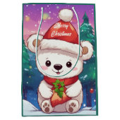 メリークリスマスホワイトベビーホッキョクグマ ミディアムペーパーバッグ (正面)
