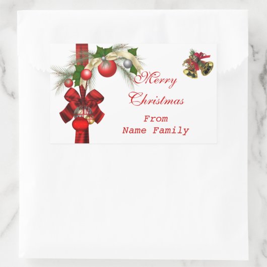 メリークリスマスホワイトボールゴールドレッドクリスマスパーティー 長方形シール (バッグ)