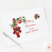 メリークリスマスホワイトボールゴールドレッドクリスマスパーティー 長方形シール (封筒)