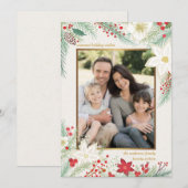 メリークリスマスホワイトポインセチアのフレームフォトカード シーズンカード (正面/裏面)