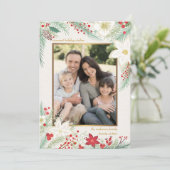 メリークリスマスホワイトポインセチアのフレームフォトカード シーズンカード (スタンド正面)