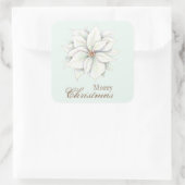 メリークリスマスホワイトポインセチア広場ステッカー スクエアシール (バッグ)