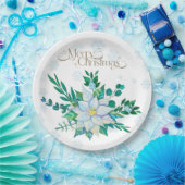 メリークリスマスホワイトポインセチア雪 ペーパープレート (パーティー)