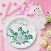 メリークリスマスホワイトポインセチア雪 ペーパープレート (パーティー)