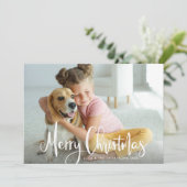 メリークリスマスホワイトモダンブラシ付きスクリプトフォト シーズンカード (スタンド正面)