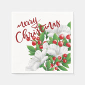 メリークリスマスホワイトレッドグリーンウォーター色フローラ スタンダードカクテルナプキン (正面)