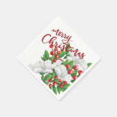 メリークリスマスホワイトレッドグリーンウォーター色フローラ スタンダードカクテルナプキン (角)