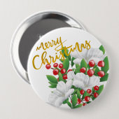 メリークリスマスホワイトレッドグリーンウォーター色フローラ 缶バッジ (正面&裏面)