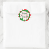 メリークリスマスホワイトレッドグリーンペパーミントキャンディ ラウンドシール (バッグ)