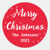 メリークリスマスホワイトレッドシンプル ラウンドシール (正面)