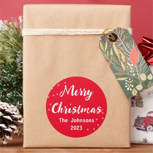 メリークリスマスホワイトレッドシンプル ラウンドシール (クリスマス)