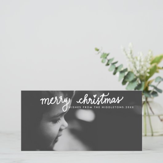 メリークリスマスホワイト手書きスクリプトホリデー シーズンカード (スタンド正面)