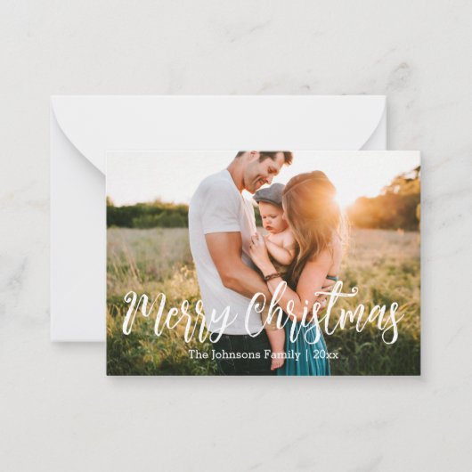 メリークリスマスホワイト書道家族の写真 ノートカード