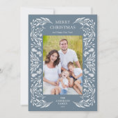 メリークリスマスホワイト緑のメッセージ写真 シーズンカード (正面)