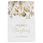 メリークリスマスホワイト金ゴールドボーボーブル ミディアムペーパーバッグ (正面)