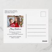 メリークリスマスホワイト2枚の写真ファミリー金ゴールド 箔シーズンポストカード (裏面)