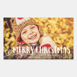 メリークリスマスホワイト2020ホリデーフォトオーバーレイ 長方形シール