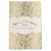 メリークリスマスホワイト&金ゴールドフローラペイズリーレース ミディアムペーパーバッグ (裏面)