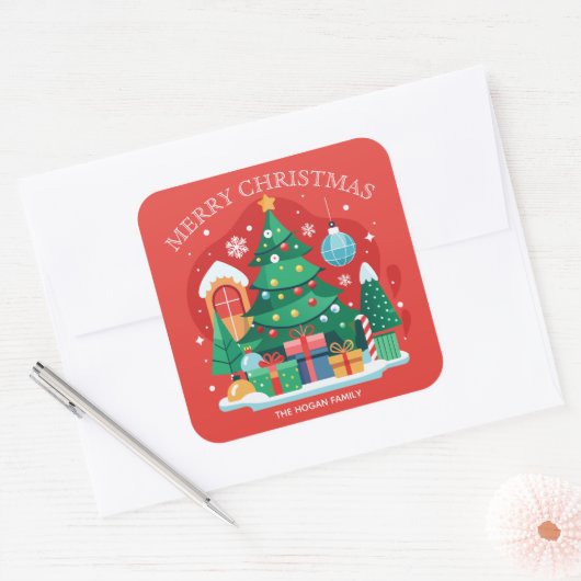 メリークリスマスホームメイドフードホリデーベーキング スクエアシール (封筒)