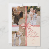 メリークリスマスボウエレガントプレゼントフォトコラージュ シーズンカード (正面)